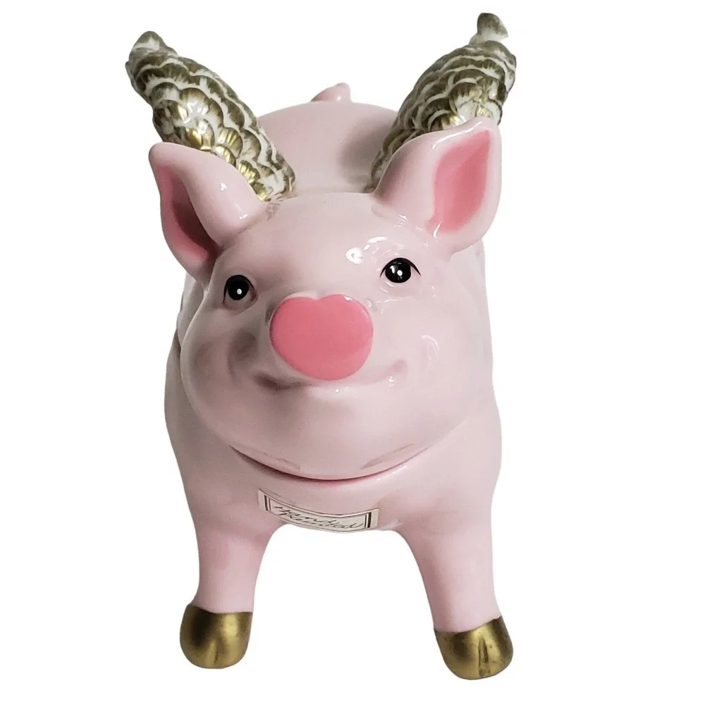 Department Dept 56 When Pigs Fly Flying Pink Pig Ceramic Trinket Box Vintage